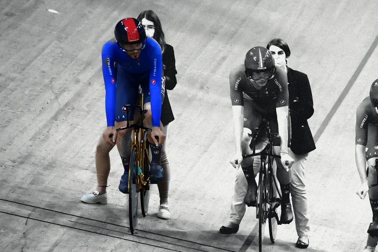 Italy’s team pursuit squad on the track