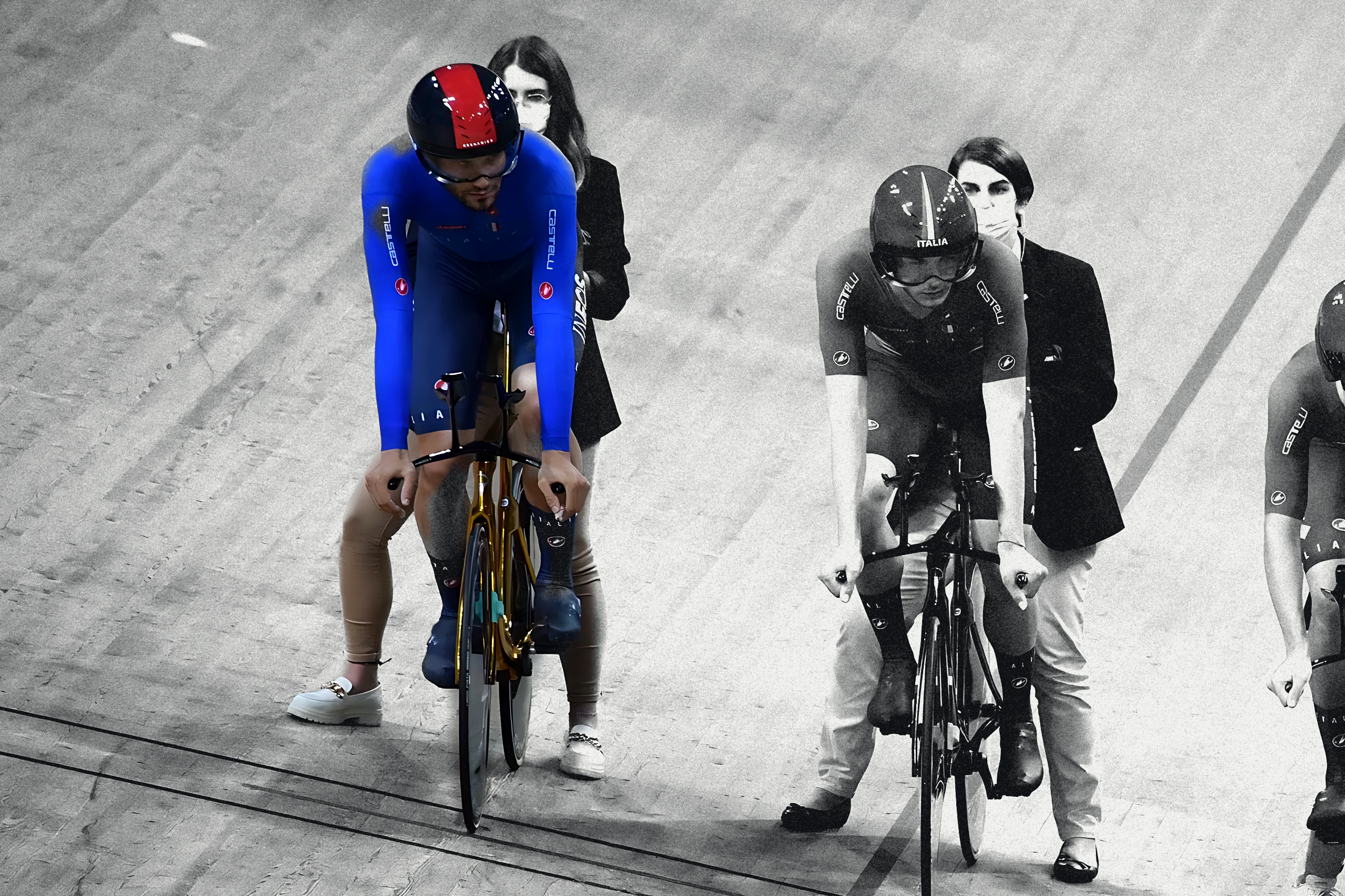 Italy’s team pursuit squad on the track